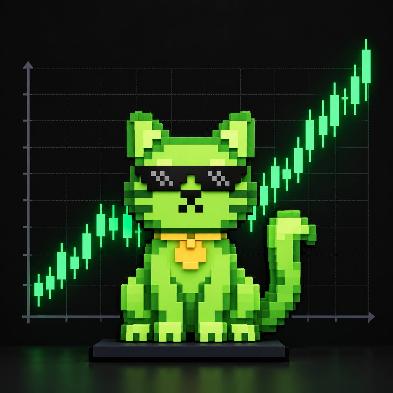 Charts are green. So is the cat.
